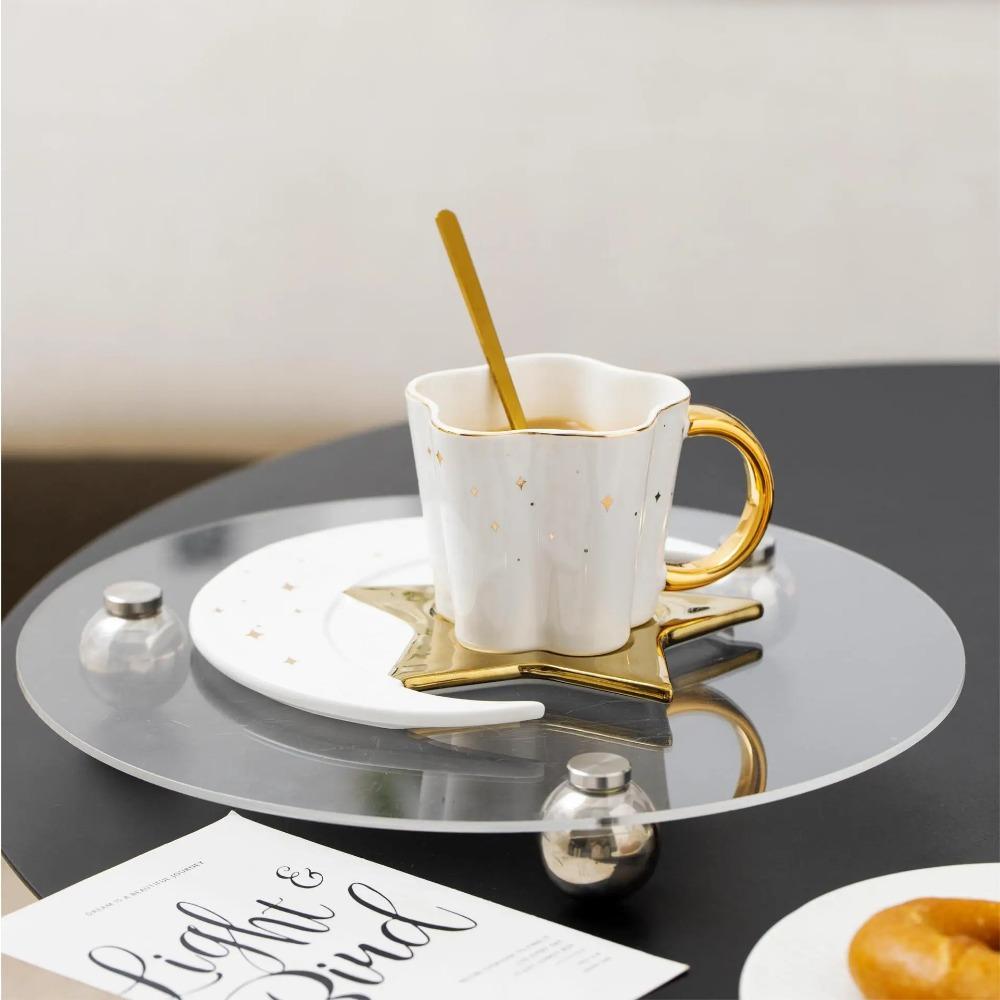 Creative Star Moon Water Cup Cafe Afternoon Tea Latte Coffee Cup Set Office Ceramic Mug Modern Home Breakfast Milk Cup Gift