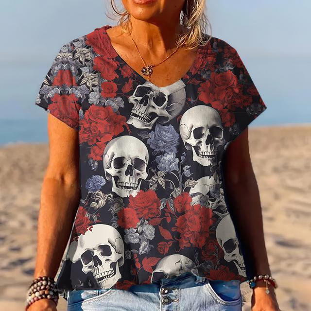 

Новинка 2023 года, 3D женская летняя новая футболка с v-образным вырезом и коротким рукавом, повседневная забавная футболка ужасов в стиле Харадзюку, универсальный популярный стиль