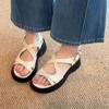 Fashion Comfortable  Leather  Med Heels Sandals 2025 Women's Platform Wedges Sandals Office Mom Daily