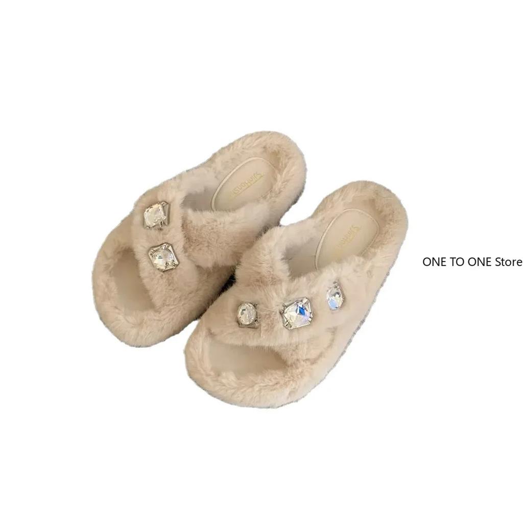 Fashion 2025 Home Woman's Slippers Slides Jelly Flip Flops Fur Sliders Fashion Platform 2024 Glitter Plush Luxury Crystal Glitter Slides