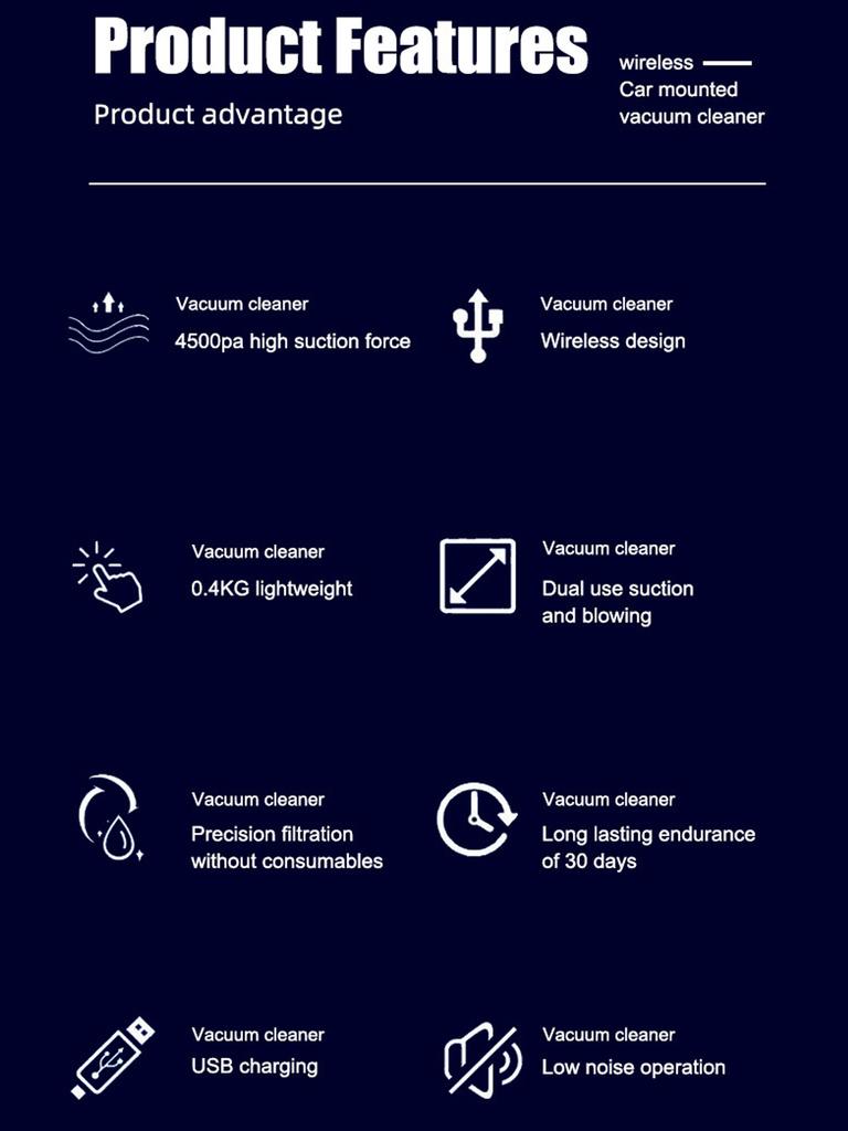 Car Vacuum Cleaner Wireless USB Charging Strong Suction Portable Handheld Mini Powerful Air Cleaning Machine for Home Appliances