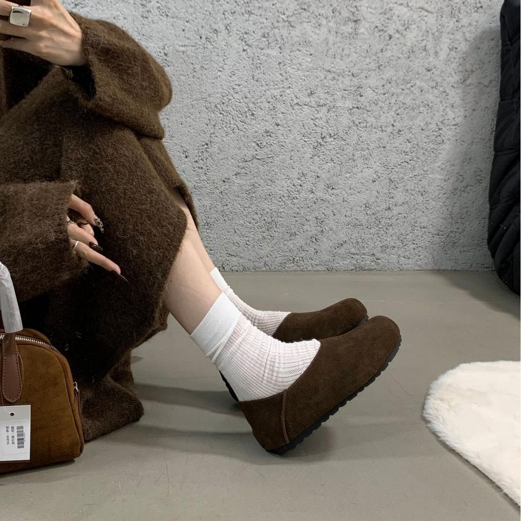2025 new shallow mouth warm fluff cotton ladyshoes women wear outside winter wear inside one pedal lazy single shoes