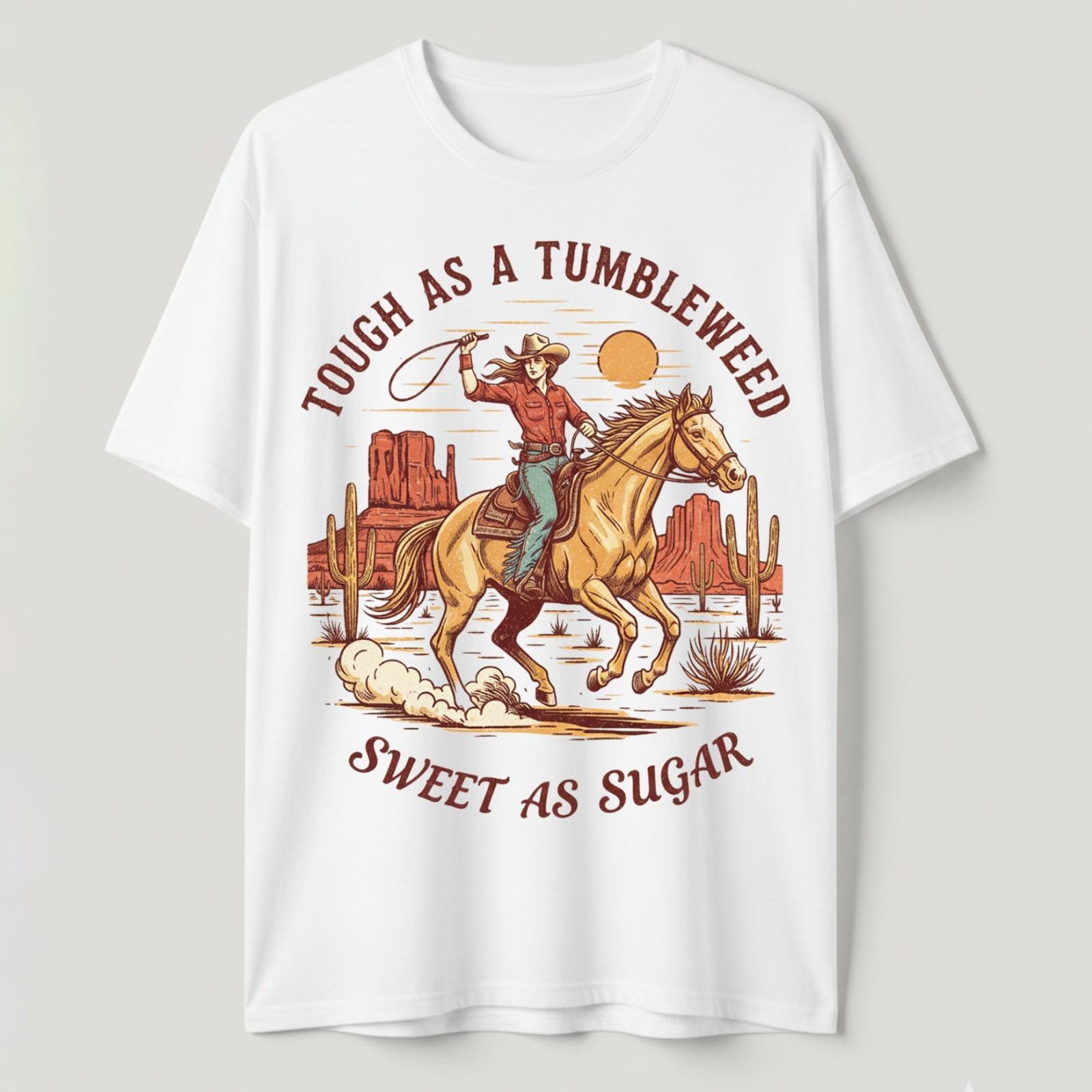 Tough As a Tumbleweed Cowgirl T-Shirt Sweet as Sugar Country Western Rodeo Tee S