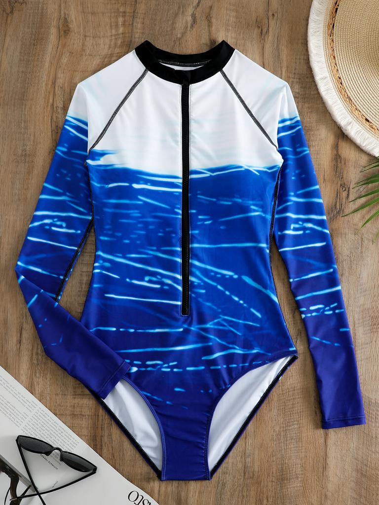 Women's Sexy A Piece Of Bathing Set   Swimsuit Long Sleeve Zipper Swimsuits Slimming  Swimwear