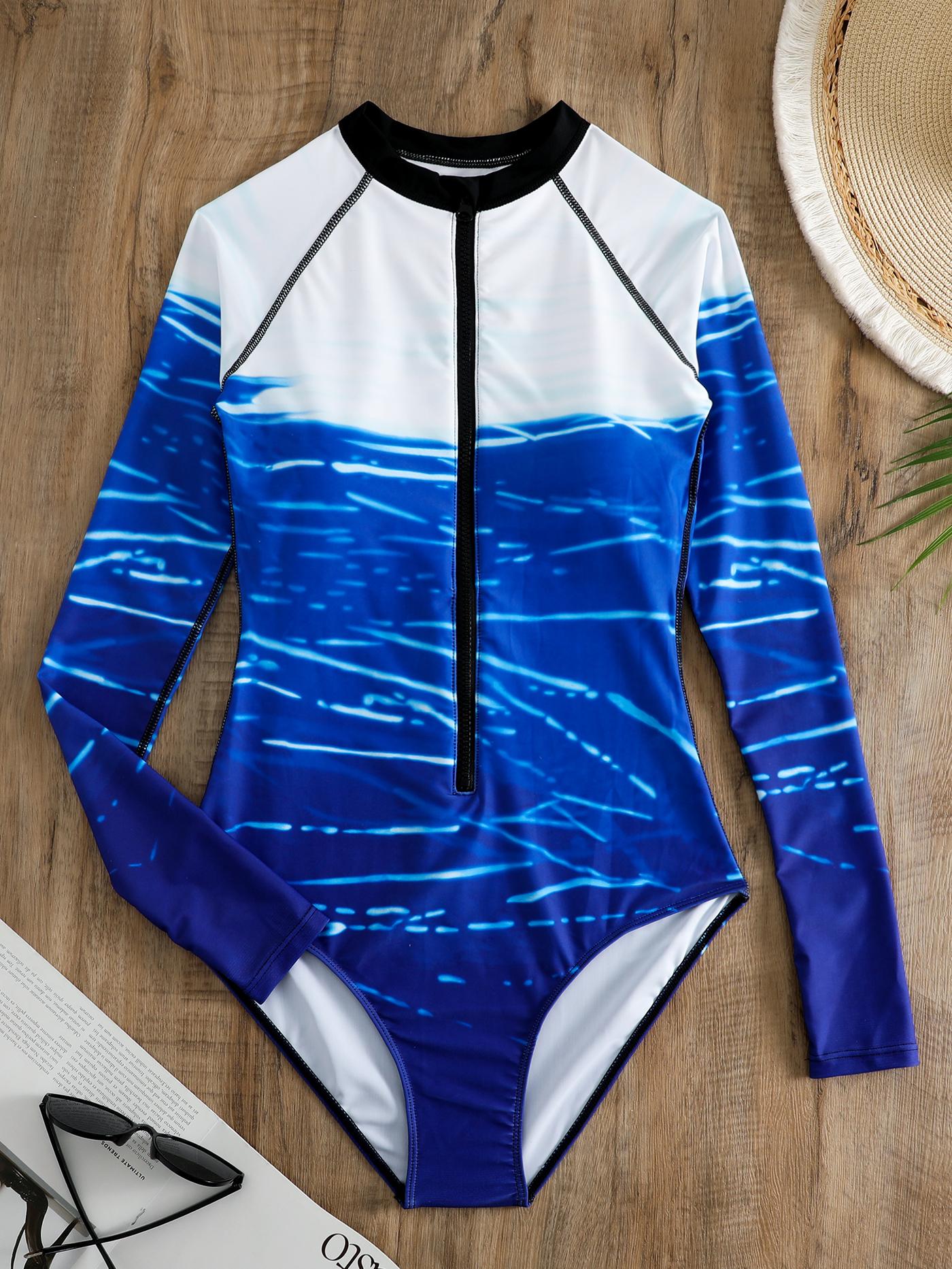 

Женский сексуальный купальник A Piece Of Bathing Set, купальник с длинным рукавом и застежкой-молнией, купальники для похудения XXL синий