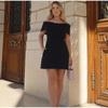 Women Simple Patchwork Off The Shoulder Party Dress Spring Summer Short Sleeve Mini Dress Slash Neck Solid Color Ladies Dress
