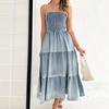 IHUASU Summer Ladies Elegant Hemline Patchwork Side Slit Top Cake Jean Dress