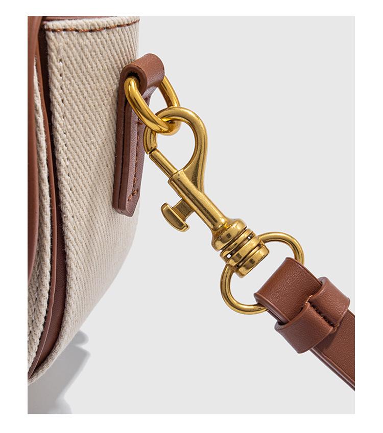 2024 Women's Color Block Saddle Bag: Fashionable Versatile Canvas with Wide Strap, Single Shoulder & Crossbody Style