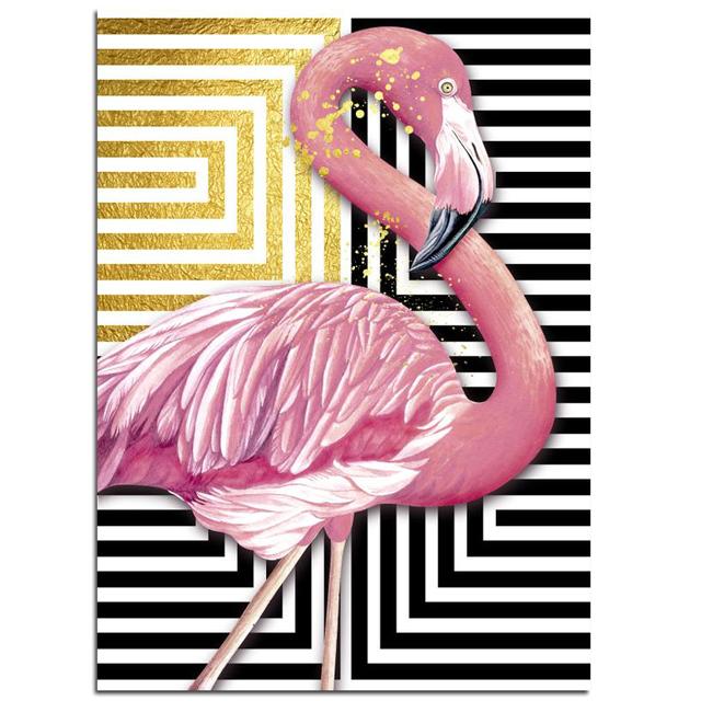 Cadru din lemn masiv Animal nordic Modern Pink Flamingo Pictură pe pânză Postere și imprimeuri Poze de artă de perete pentru sufragerie Decorare interioară a casei