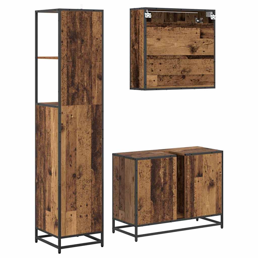 Bathroom Furniture Set with Drawers 3 Pcs Reclaimed Wood Effect Particleboard