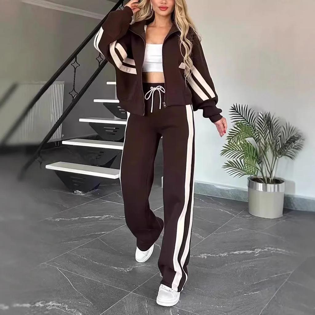 Autumn Spring Women Two Piece Set Pants Sets Striped Jacket Matching Sets Y2k Tops Tracksuit Long Pant Casual Outfit Suits