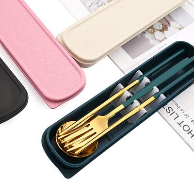 Goudkleurige serviesset Keukenaccessoires Bestek Camping Reissets 3 stuks Eetstokjes Vork Lepel Draagbare besteksets met koffer