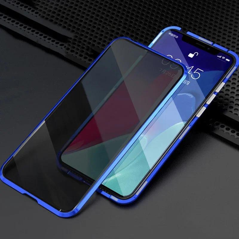 360°Full Protection Metal Magnetic Prevent Peeping Double Sided Glass  Phone Case For Samsung S20 S21 FE S22 S23 S24 Plus Ultra