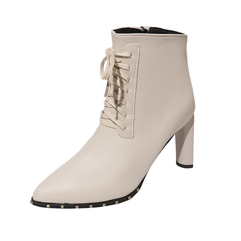 Fashion Naked Boots Winter New Pointed Toe Front Lace-Up Side Zipper Anti-Slip Wear-Resistant High Heels