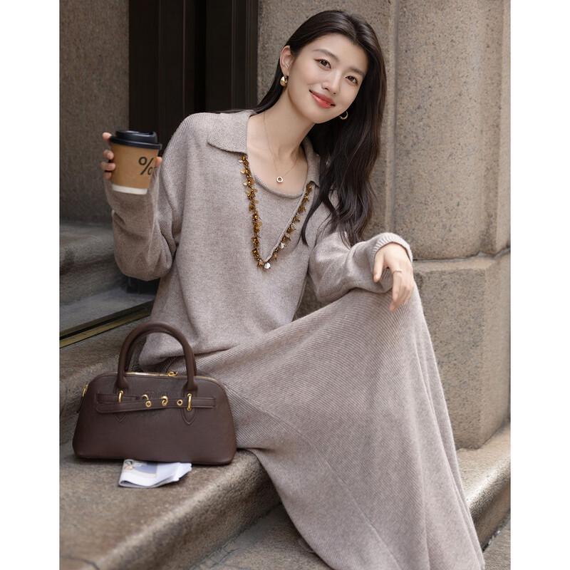 Demana Damen Winter Wollmischung Perlenbesetztes Oberteil & Gerader Rock Zweiteiliges Set