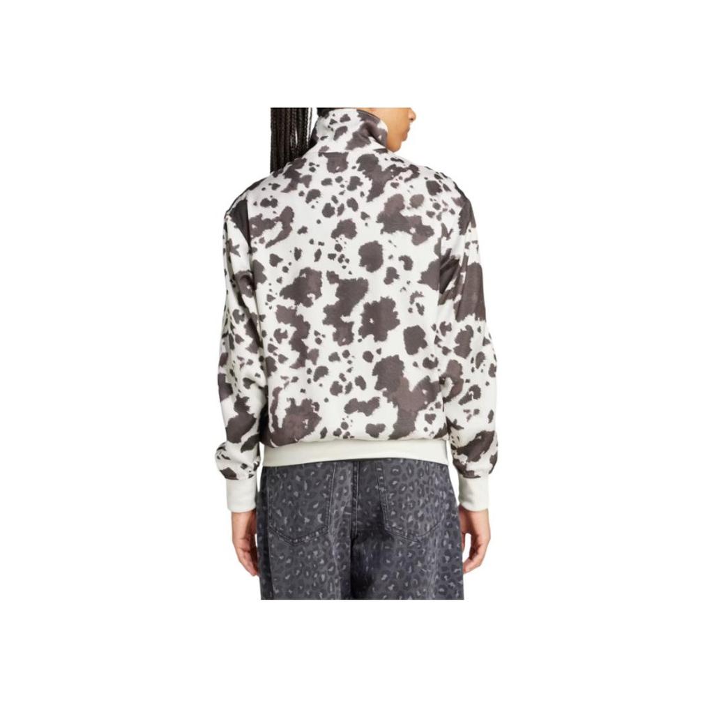 adidas Originals Satin Track Top Striped Loose Fit Zip-Up Stand Collar Long Sleeve Jacket Women Jacket Gray White KA2683