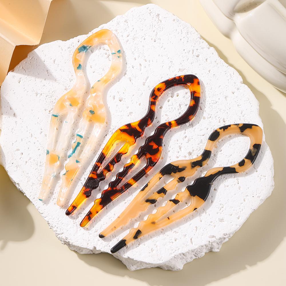 U-Shaped Hair Sticks Tortoiseshell Acrylic Anti-Slip Hairpin for Women Hair Stick Bun Comb Acetate Hair Clips Hair Accessories