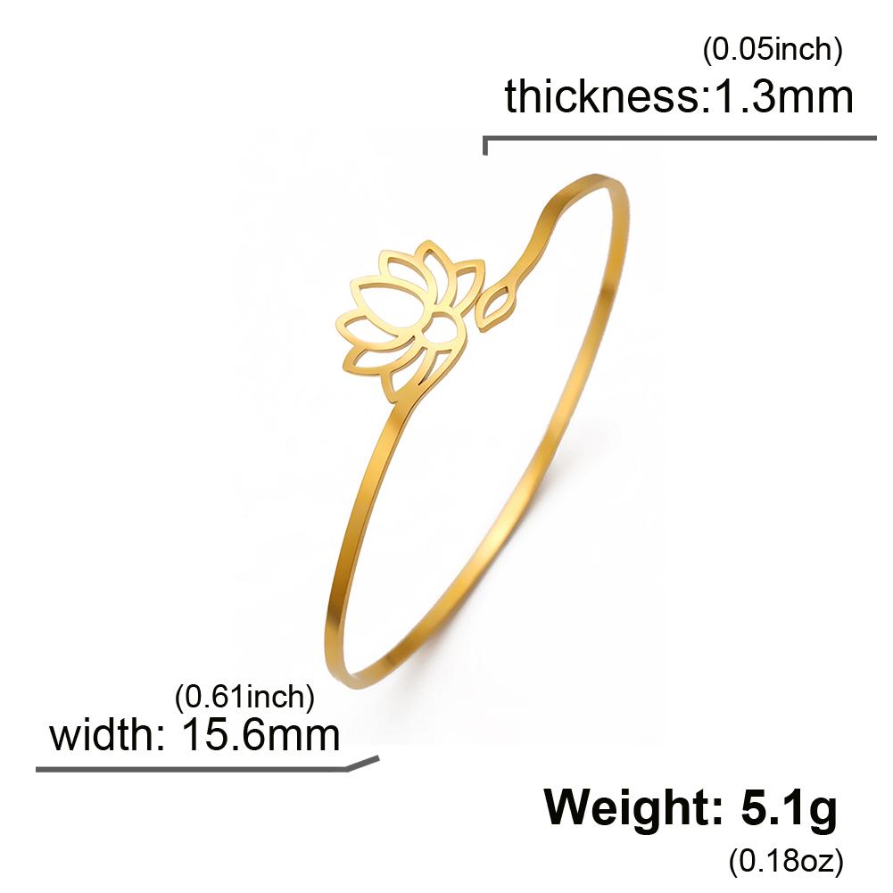 Lemegeton Yoga Lotus Stainless Steel Cuff Band Women's Bracelet Bohemian Jewelry Elegant and Simple Lover Gift