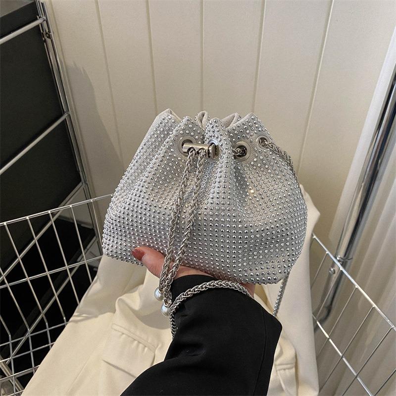 Fashion Trend Small Bag Women's Spring New Bright Diamond Messenger Bag Chain Bucket Bag