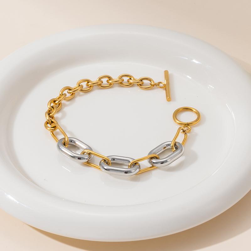 316L Stainless Steel Bicolor OT Clasp Bracelets Foxanry Creative Simple Waterproof Birthday Jewelry Gifts EL0062