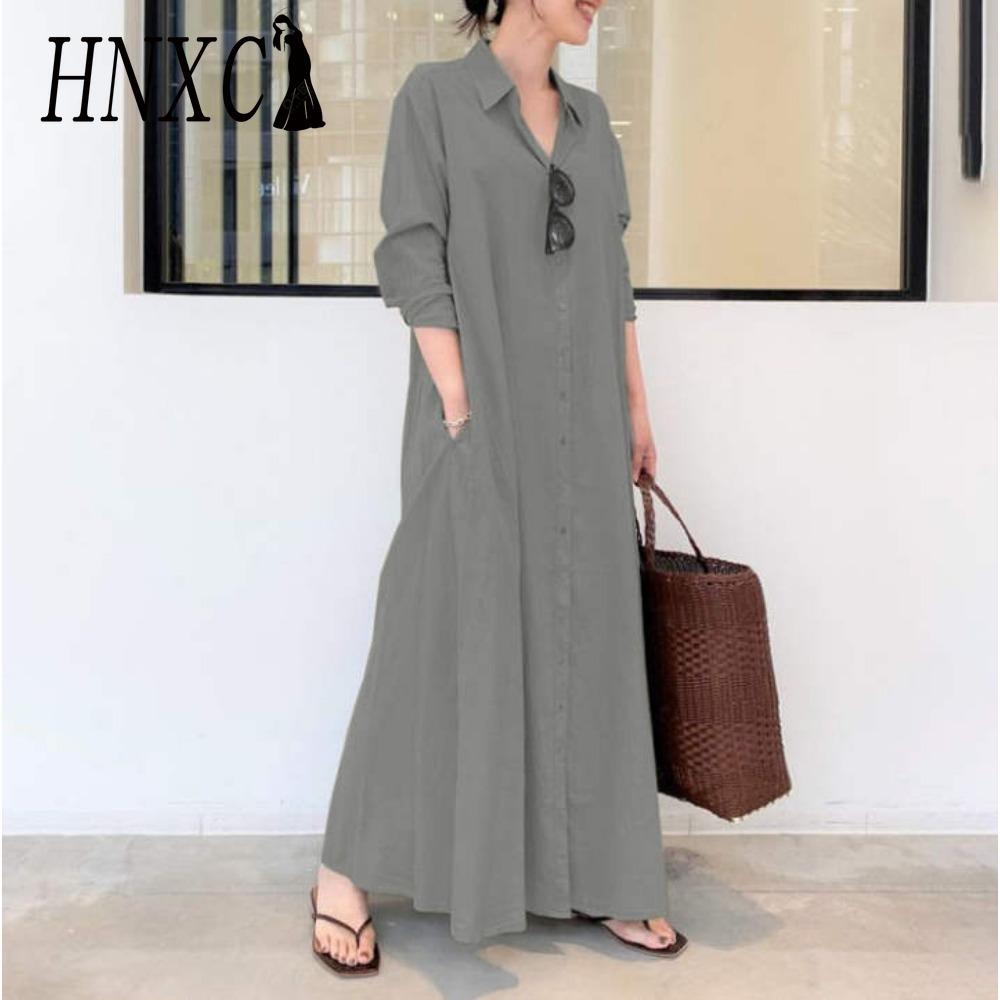 HNXC Women's Long Shirt Dress Made of 100% Cotton Sizes: S-5XL Casual Dresses