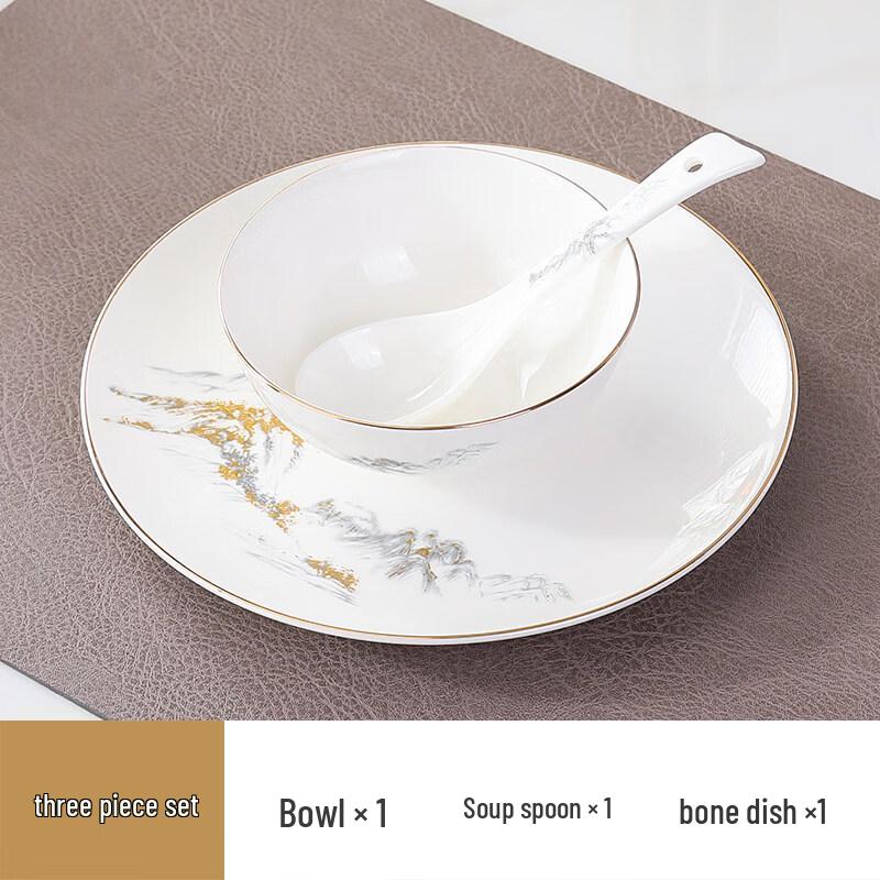 Zen Mountain & River Gold-Rimmed Ceramic Tableware Set