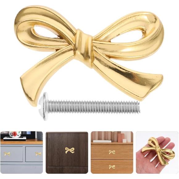 DOITOOL Brass Bow Shape Cabinets Knobs Gold Drawer Pulls Decorative Bow Knobs Cupboard Pull Handles for Home Kitchen Cabinet Hardware Cupboard