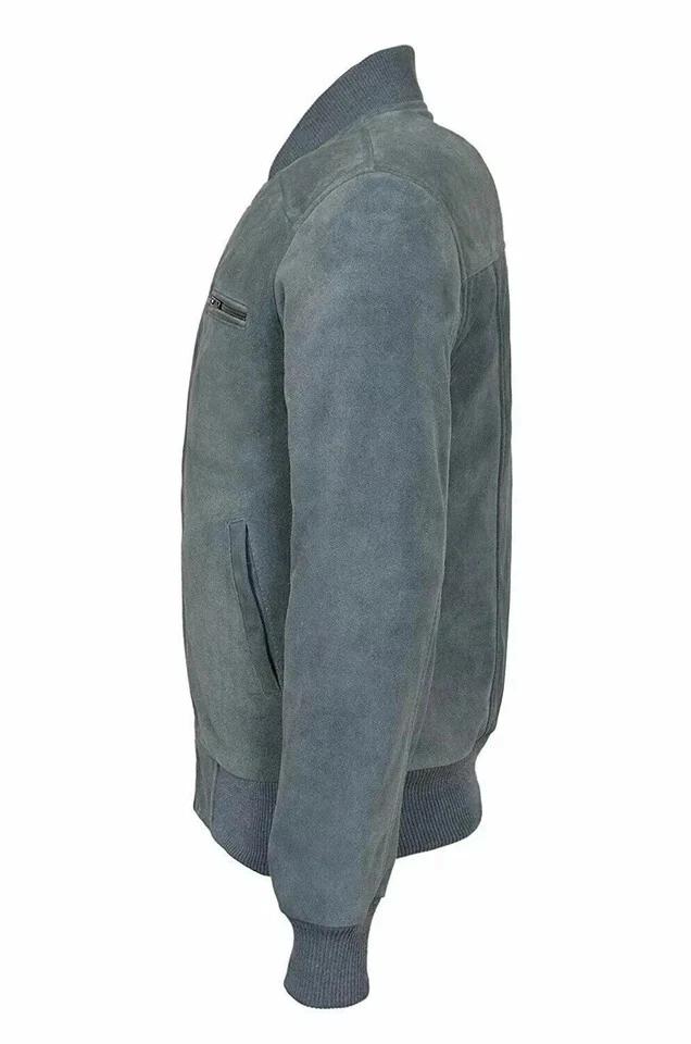 New Men Suede Jacket Gray Leather Handmade Genuine Real Lambskin Stylish Soft