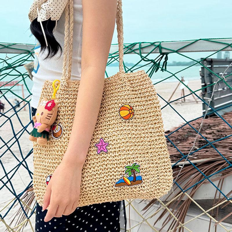 Korean Retro Exquisite Large Bag, High-end Seaside Lazy Style Woven Shoulder Bag, Summer Tourism Vacation Style Beach Bag
