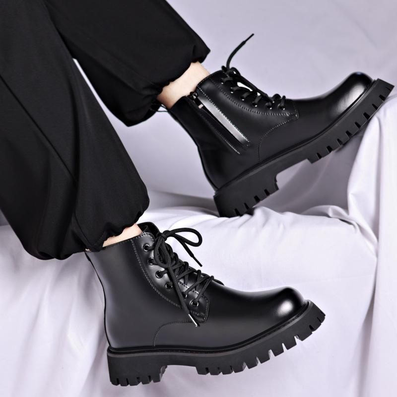 

British Leather Platform Boots for Men New Soft-soled Black Luxury Shoes Man Fashion Casual Autumn Winter Ankle Boots Male 38