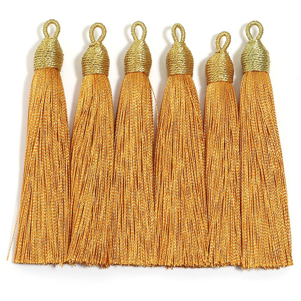 6pcs/Lot 85mm Gold Color Head Tassel Fringe Handmade Polyester Silk Tassel with Hanging Loop Bookmark Jewelryy Making Bookmark