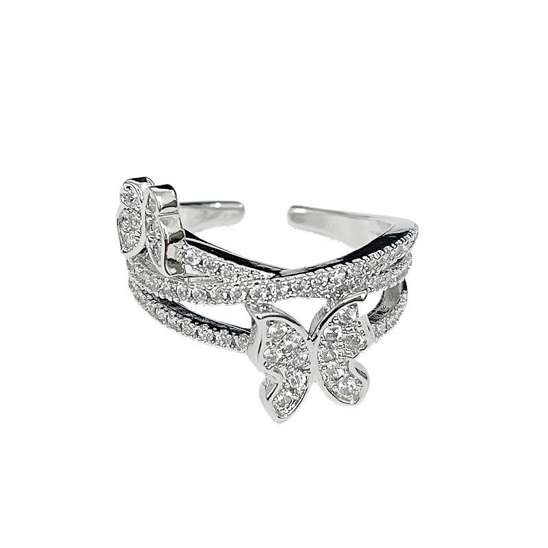 Light Luxury Butterfly Super Flash Zir*****Pen Ring Exquisite High Sense Fashion Elegant Personality Romantic Ring