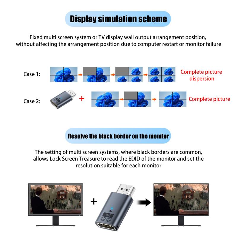 4K@60Hz -Compatible Male To Female Hdr Virtual Monitor Edid Emulator For Pc Hdtv Laptop Projector Adapter