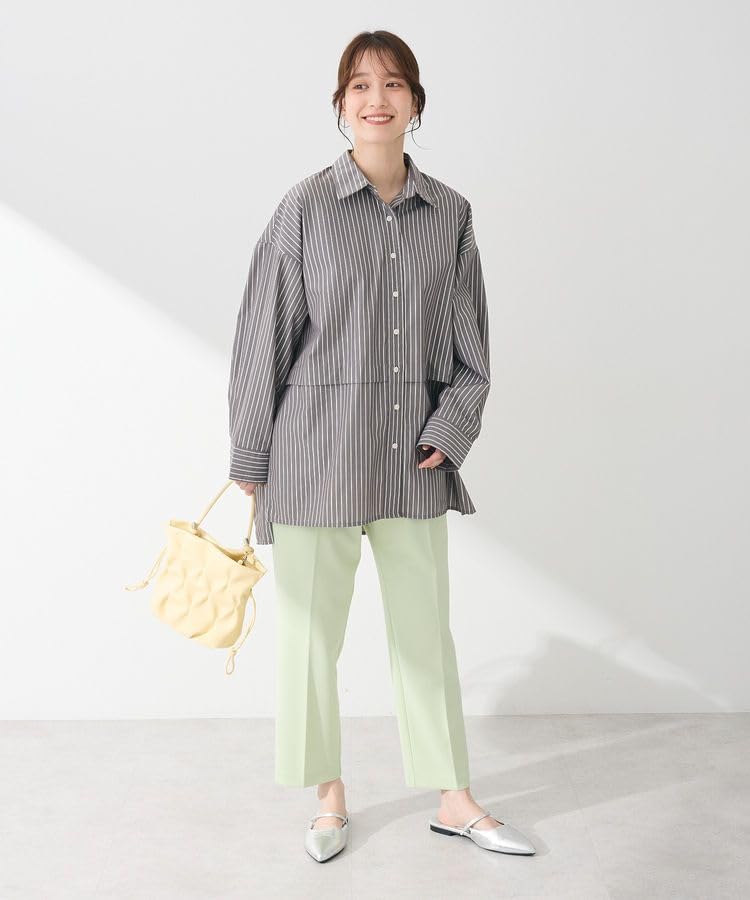 Casual glitter stripe tuck shirt tunic for charcoal gray [Green Parks] women,