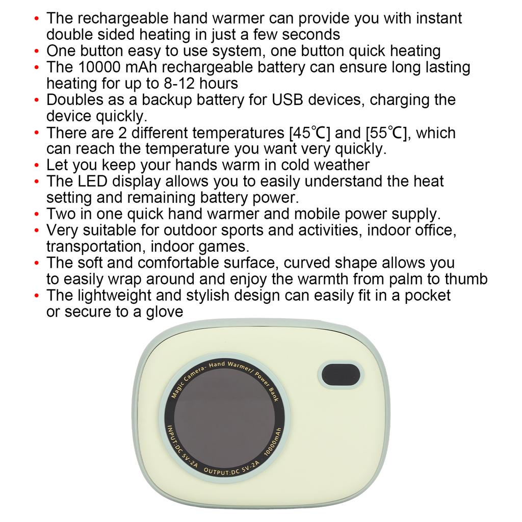 2 in 1   Hand Warmer 10000mAh   Lasting Hting Electronic Hand Warmer Rechargble for Camping Hunting Gift