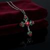 Medieval Victorian Red Heart Cross Necklace In Antique Silver Gothic Style
