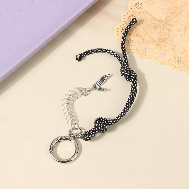 Y2K Punk Fishbone Fishtail Pendant Keychain Vintage Creative Braided Rope Keyring  Bag Charm Bag Key Accessories