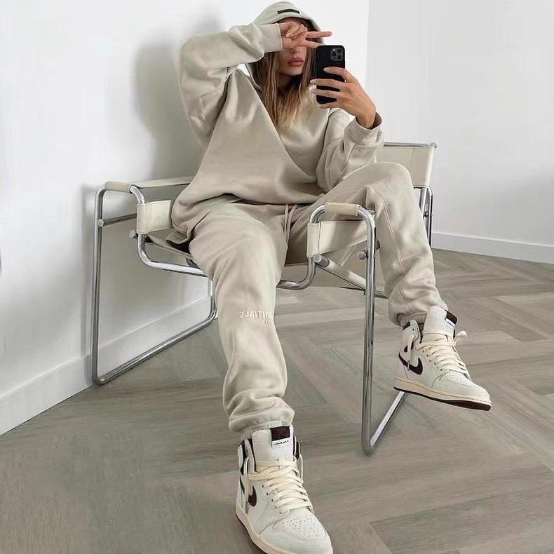 Pantaloni della tuta casual dritti in pile da uomo, marca trendy americana, vestibilità larga