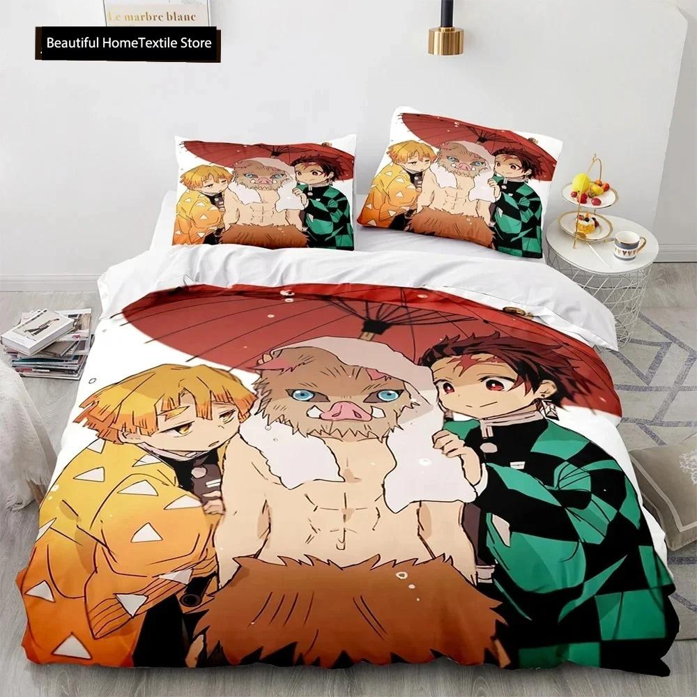 Demon Slayer 3d Bedding Set Anime Duvet Cover Pillowcases Single Twin Full Queen King Size Boys Girls Boys Gift Home Decor
