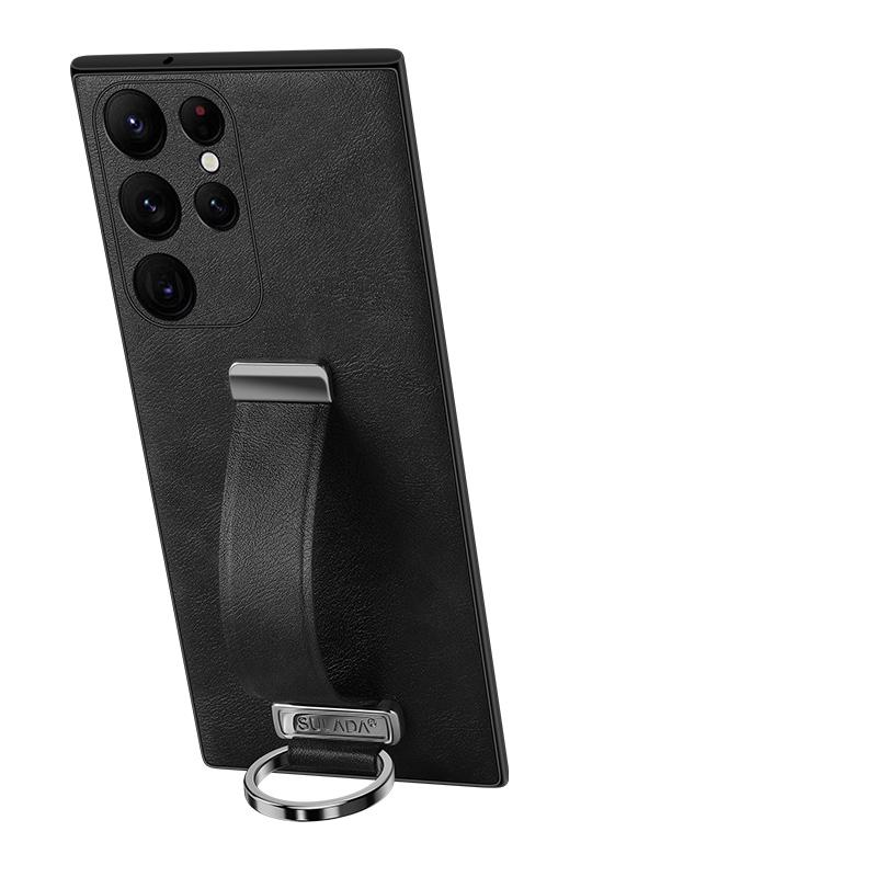 

Кожаный чехол-браслет для Samsung Galaxy S25 Ultra S24+ S23 Plus, модный чехол с кольцом для пальца и подставкой, элегантный деловой For Galaxy S25 Ultra чёрный