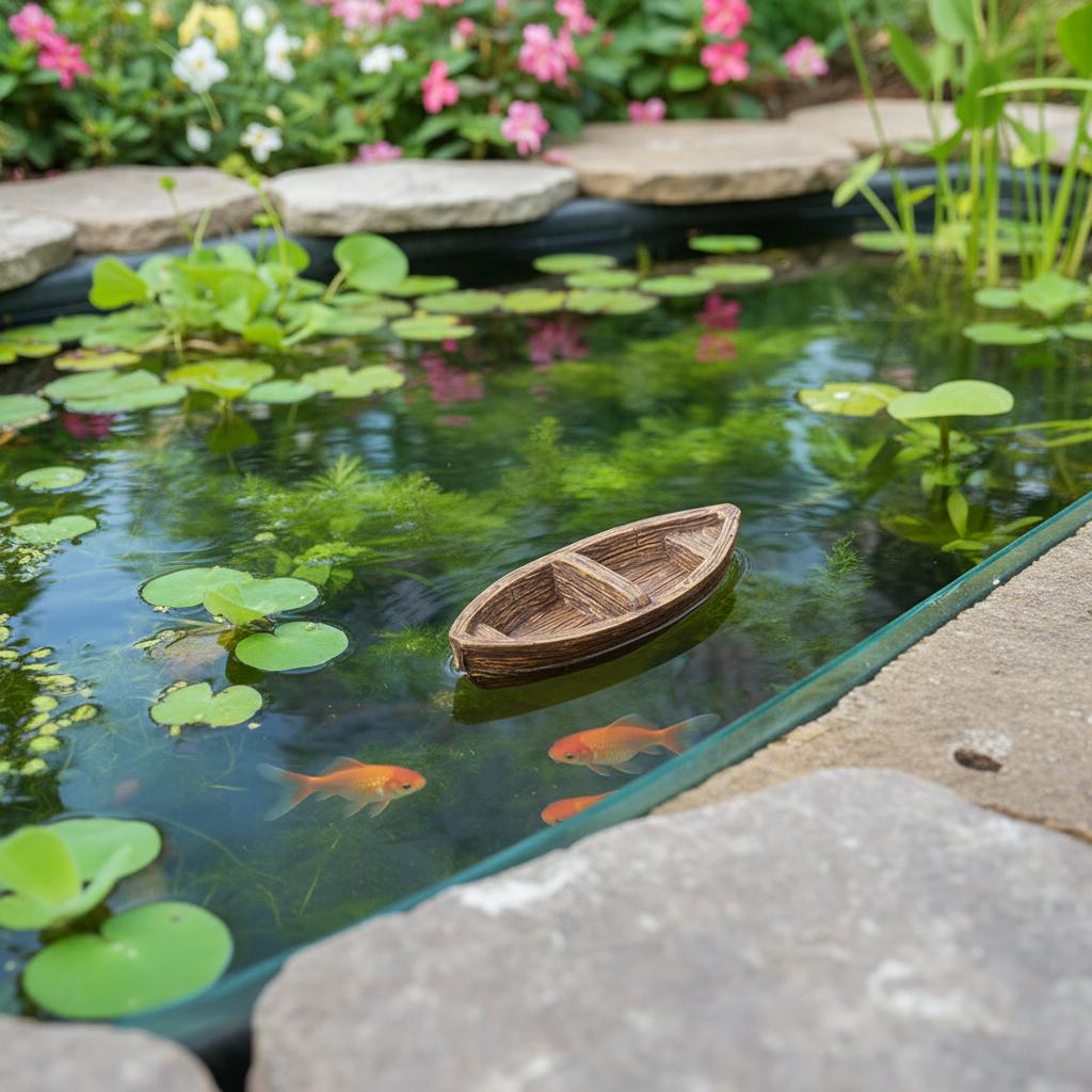 Resin Floating Boat Decoration For Outdoor Garden Pond Landscape Ornament With Realistic Design