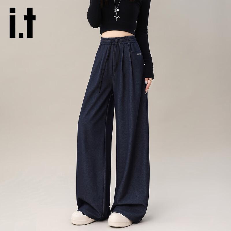 Izzueit Women's High-Waist Drawstring Relaxed Fit Casual Trousers