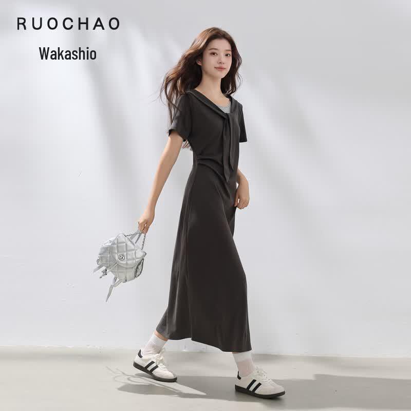 SanCai Plus Size Faux Two-Piece Combed Cotton Dress M