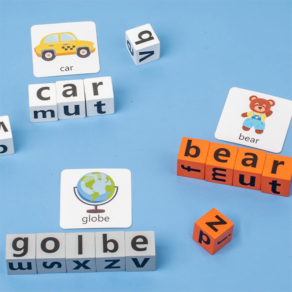 Word Race Spelling Games 64 Flashcards & 20 Blocks Wooden Blocks Spelling Game for Ages 3-8 Preschool Learning And Classroom Fun