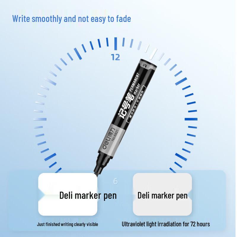 Deli Black Oil-Based Thick Tip Marker Pen, 10-Pack
