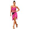 Women‘s Latin Dance Set V Neck Sleeveless Fringe Top Crisscross Back with Irregular Hem Color Block Skirt for Cha Cha Tango Stage Show