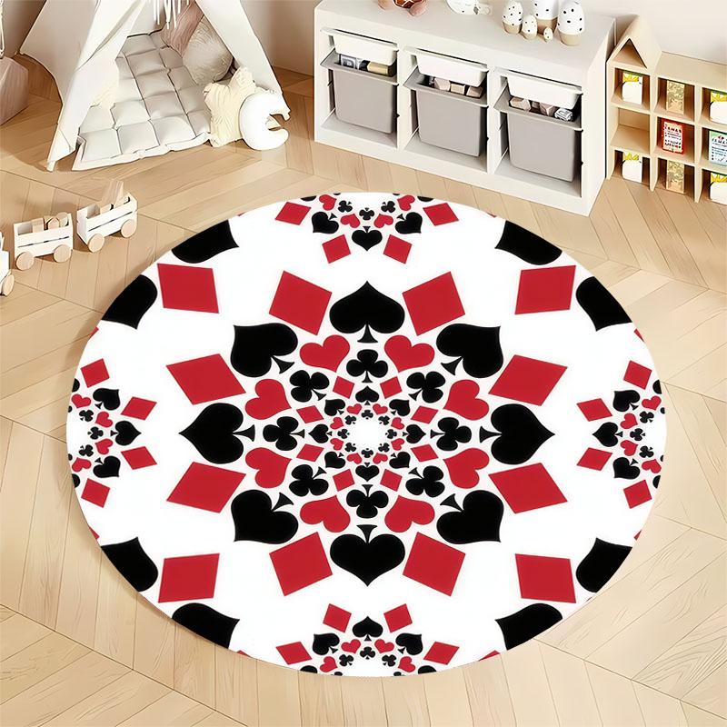 "Card Suit Pattern Rug for Game Rooms" round carpet for home sofa bedroom, gift