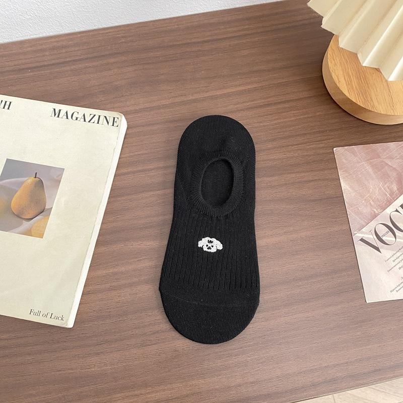 

Solid Color Cute Cartoon Puppy Embroidery Does Not Fall Off The Heel, Thin Non-Slip Silicone Pumps Socks Women S Socks Invisible Socks One size fits all чорний