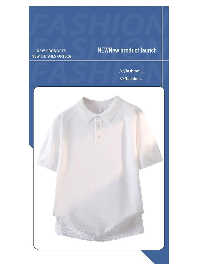 Summer 2026 Men's Italian Knit Polo Shirt - Retro Solid Color Lapel Short Sleeve
