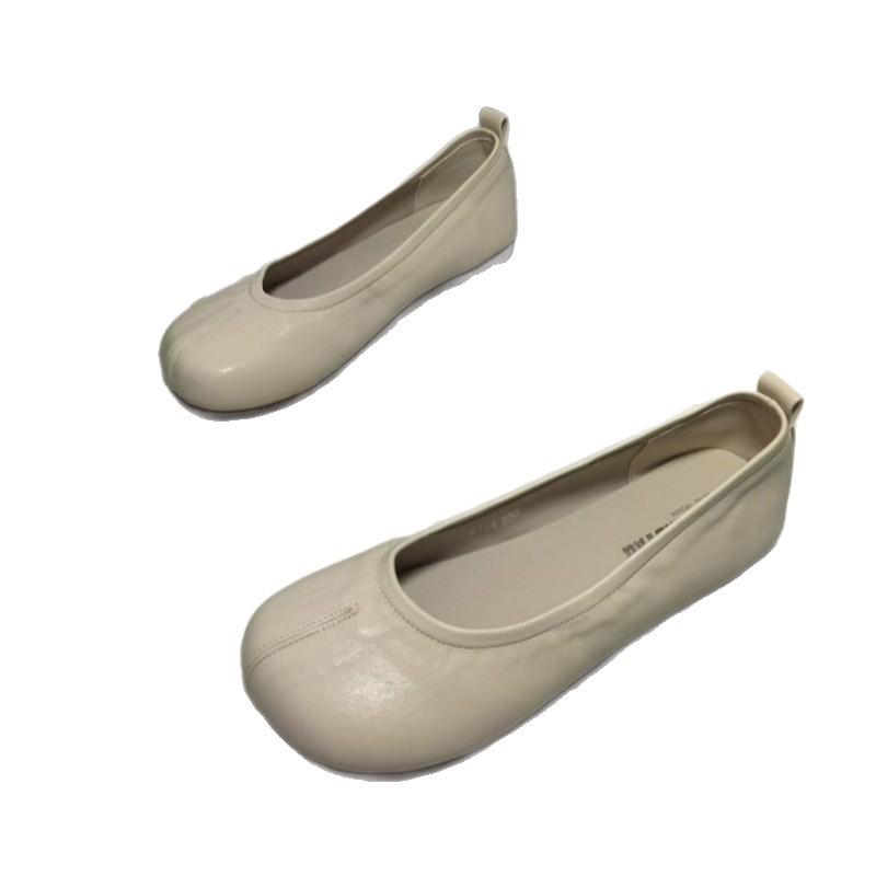French evening wind single shoes women's shoes 2025 spring and summer grandma shoes soft sole flat bottom round head shallow mouth bean shoes gentle l